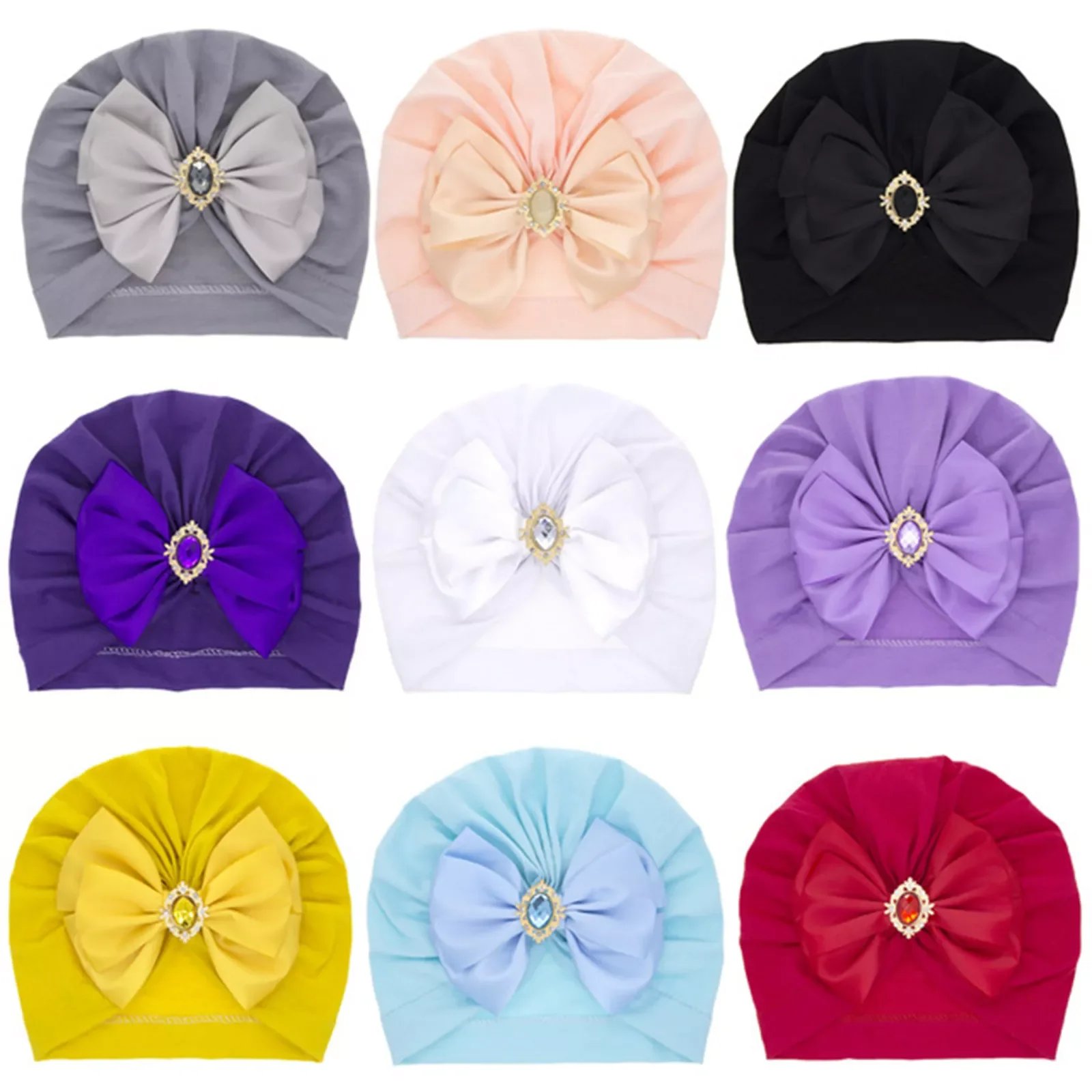 

Infant Baby Girls Turban Cap, Shiny Crystal Beanie Hat Stretchy Bonnet Headwraps with Bow Knot 0-2Years
