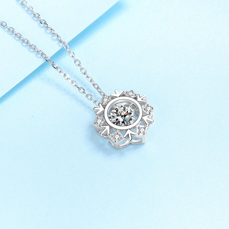 Fashion 0.5ct Moissanite 925 Sterling Silver Snowflake Pendant Necklace for Woman Girls Christmas Valentine's Day Gift Jewelry