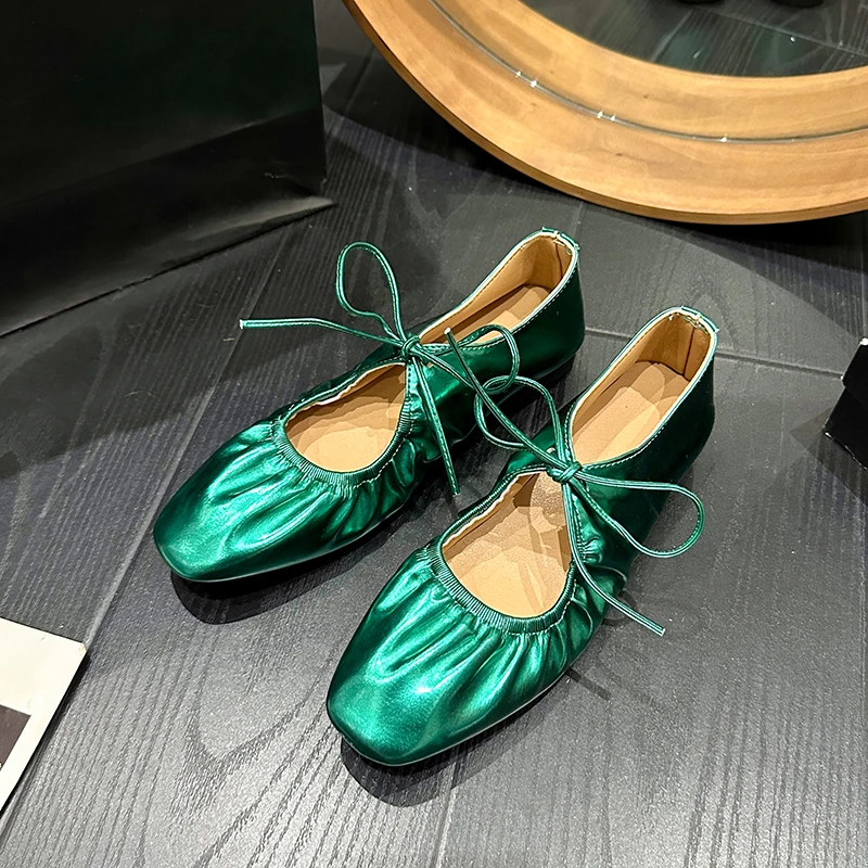 Женские туфли на плоской подошве простые без шнуровки из овчины натуральной кожи