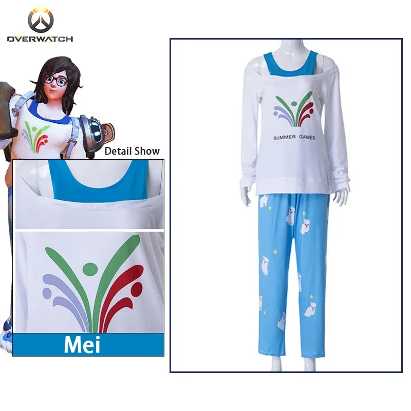 Новинка 2024 костюм для косплея Overwatch Mei Cos одежда с белым медведем милые пижамы