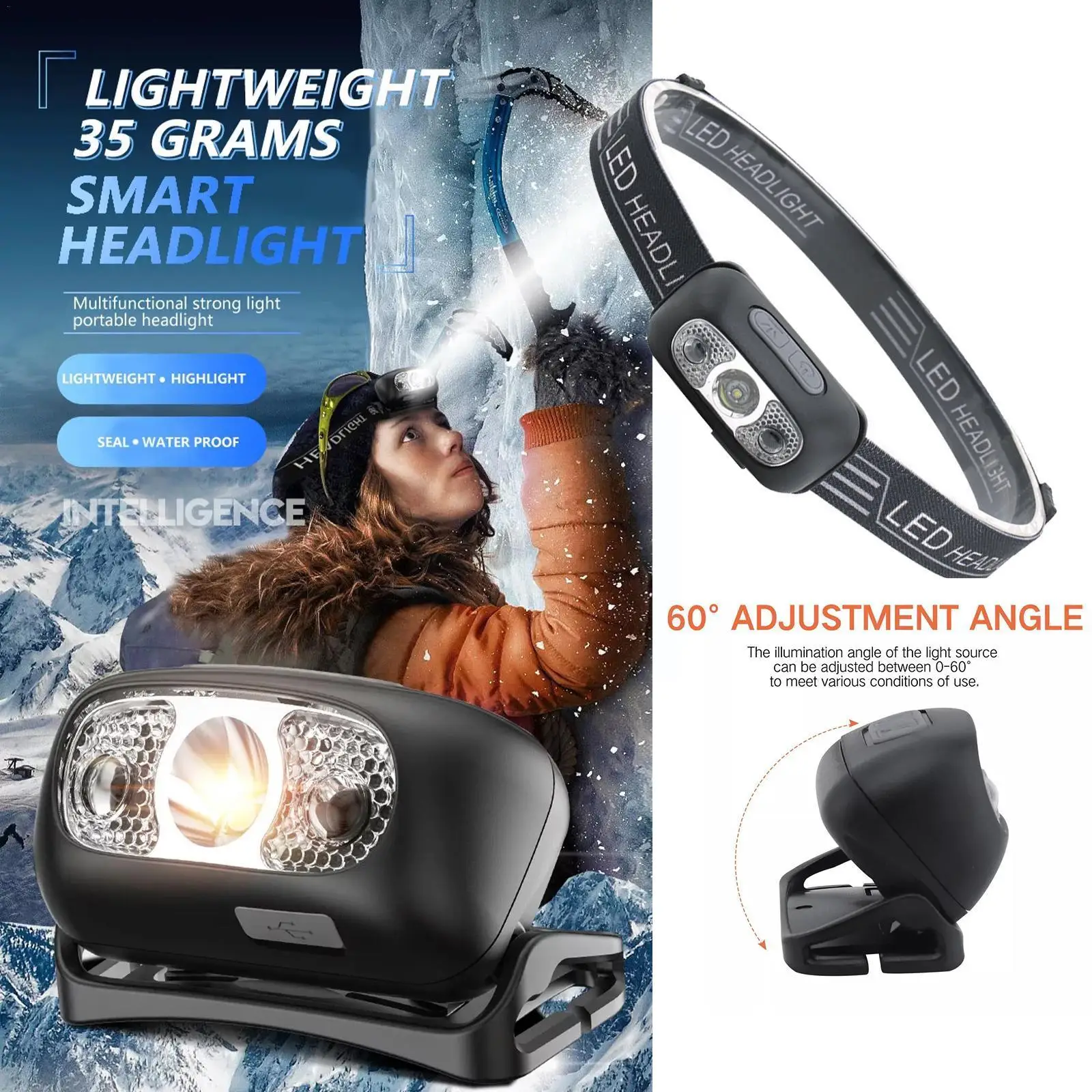 

1pcs Portable Body Motion Sensor Headflashlight Camping Torch Outdoor Led Rechargeable Lamps Mini Light Headlamp Usb Fishin O4m3