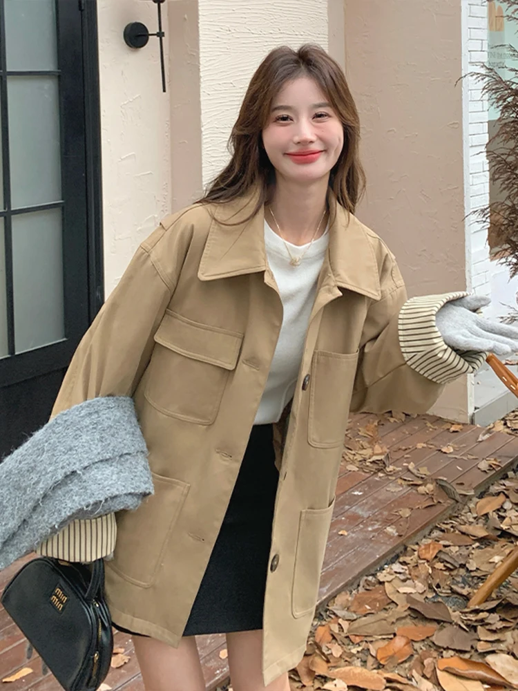 Корейская серия хаки пуховик-карго Parker женская зима 2024 новый дизайн повседневный