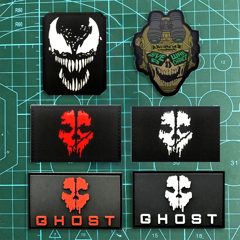 Светящаяся маска-призрак значок на моральный дух для одежды 3D военная нашивка