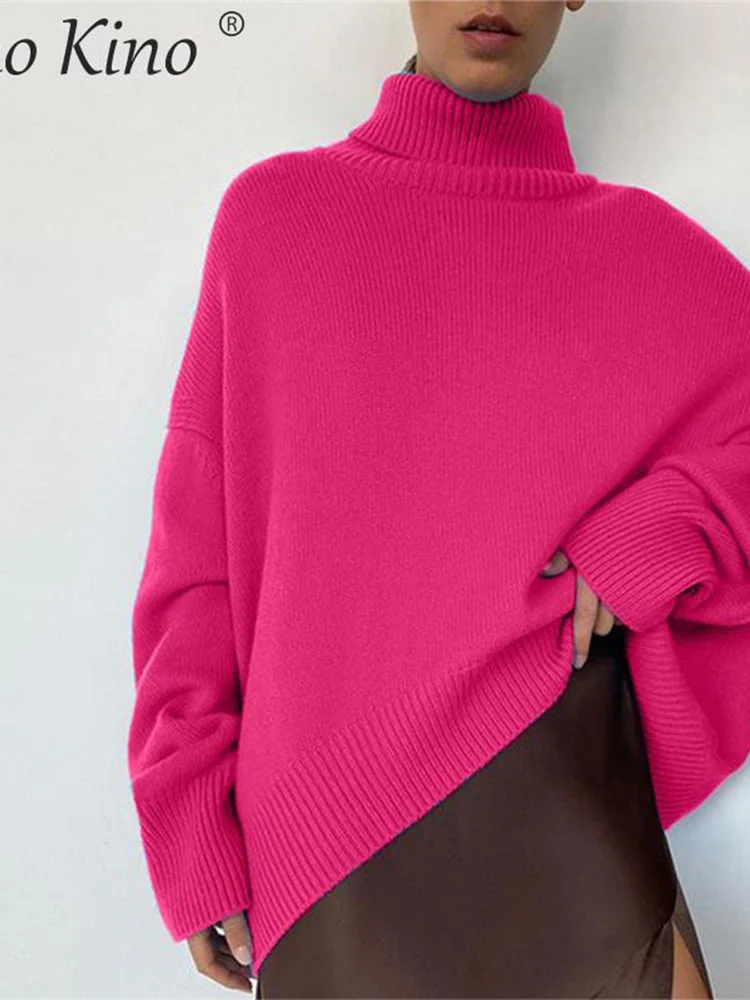 Вязаный женский свитер с высоким воротником большой размер длинный рукав