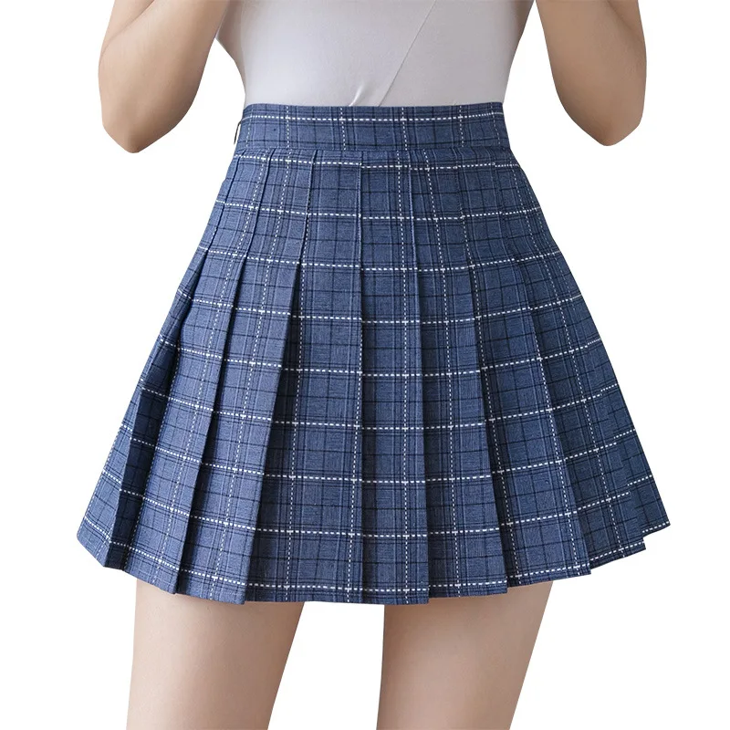

Summer Autumn A-line Side Zipper Embroidery Student Skirt High Waist Korean New Pleated Skirts Women