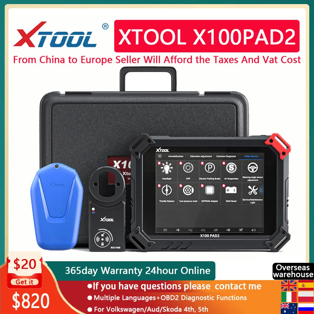 

XTOOL X100 PAD2 Pro с KC100 KS01 программатор ключей для VW 4th5th immo для Toyota ключ потеря DPF ABS OBD2 Диагностика