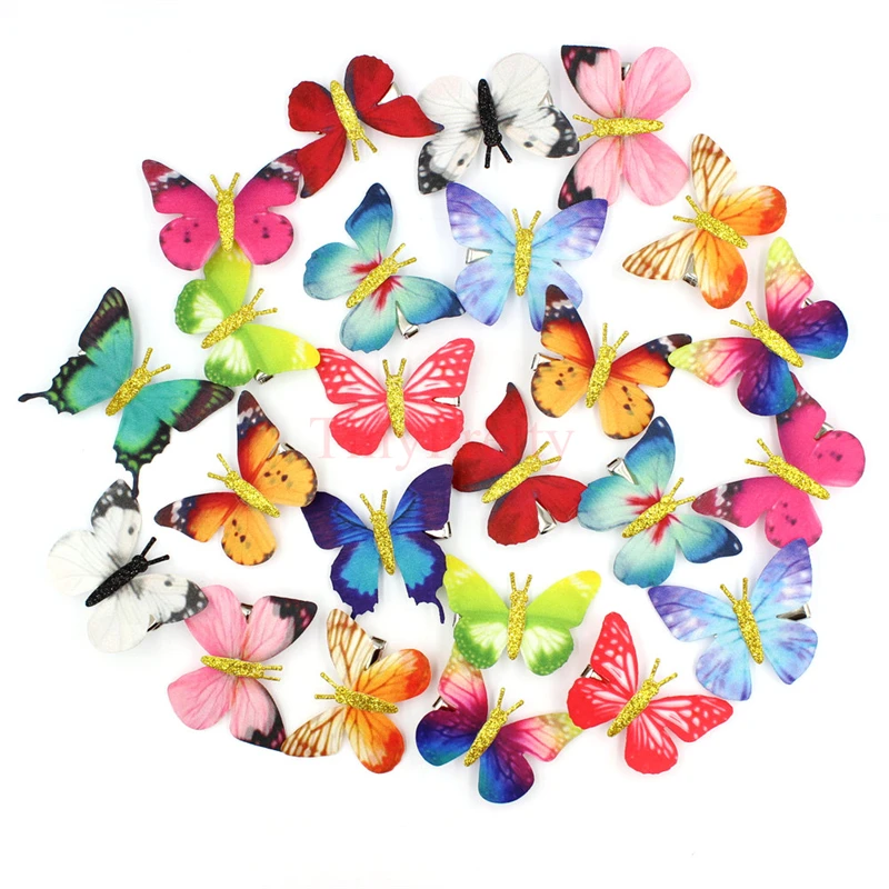 

10pcs Handmade Fabric Butterflies w/ Alligator Hair Clip Fairy Girl Hair Clips for Birthday Party Hair Jewelry