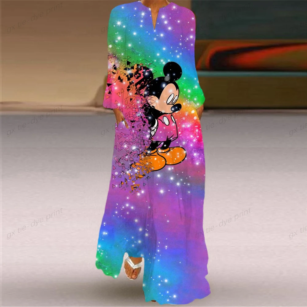 

Женское длинное платье с длинным рукавом, повседневное дышащее платье с 3D принтом Минни и Микки-Мауса из мультфильма