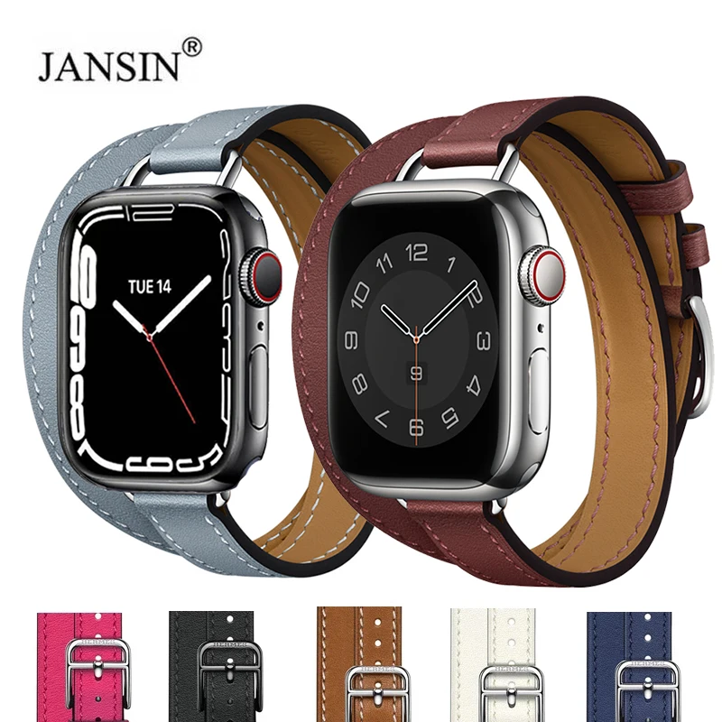 

Slim Attelage Double Tour Leather Strap For Apple watch band 44mm 42mm 38mm 40mm Correa Bracelet For Apple Watch Band 45mm 41mm