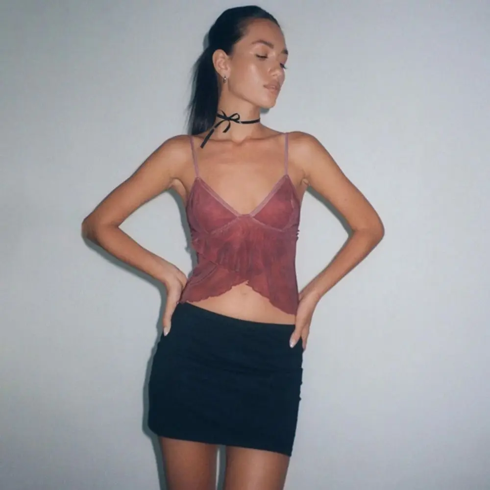 Сетчатый сетчатый прозрачный жилет с принтом на подтяжках v-образным вырезом без