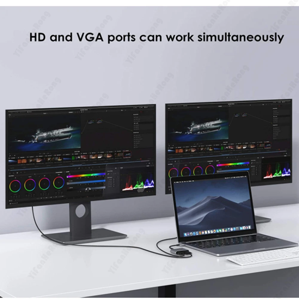 USB-хаб 2 в 1 совместимый с VGA USB 3 0 для MacBookPro S8 S9 Huawei P20 |