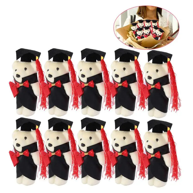 30Pcs 12cm Bears Dolls Standing Graduation Ceremony Bear Doll Flower Bouquet Decoration Adorable Bear Graduates Gift Accessories