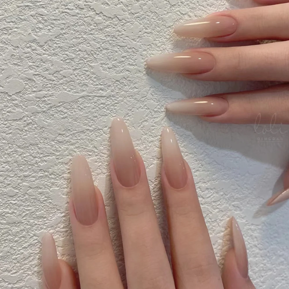 

24P Girl Full Coverage Nail Art Fake Nails Nude Powder Gradient Wearable Removable False Nail Super Long Ballet Press on Nails