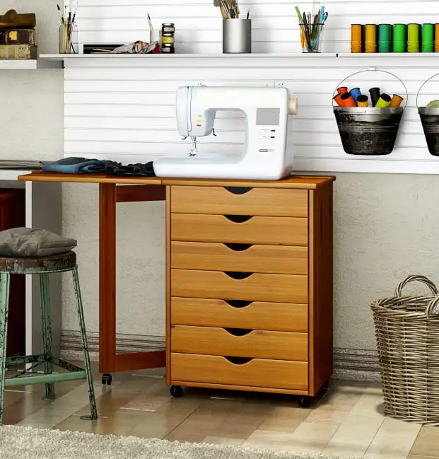 

Roll Cart, Wood, 7 Drawer Gate Leg Roll Cart Desk, Extra Wide Drawers, Med Pine