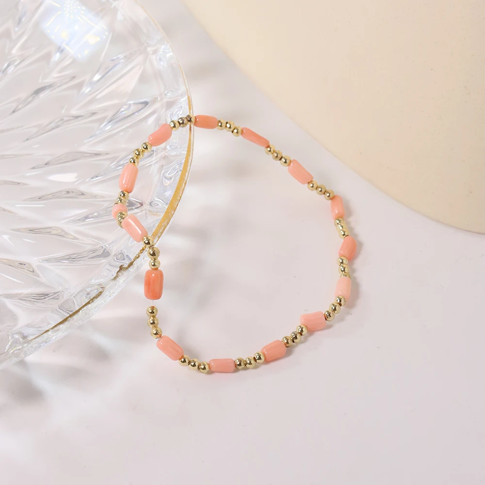 Красный коралловый камень золотые разделенные бусины эластичная веревка модные
