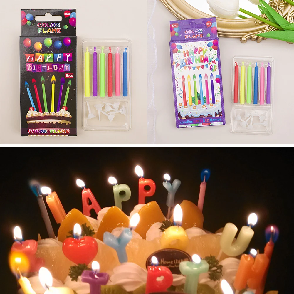 

6PCS=1Set Colorful Flame Multicolor Candle Cake Decorating Tools Birthday Party Supplies Wedding Cake Candles Decoration