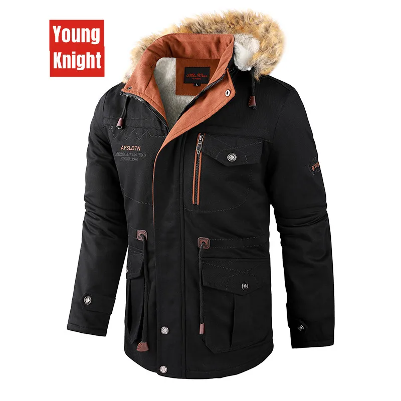 Men's medium length new cotton clothes autumn and winter new jackets high-end pure cotton fashion trend hooded Plush thick coat