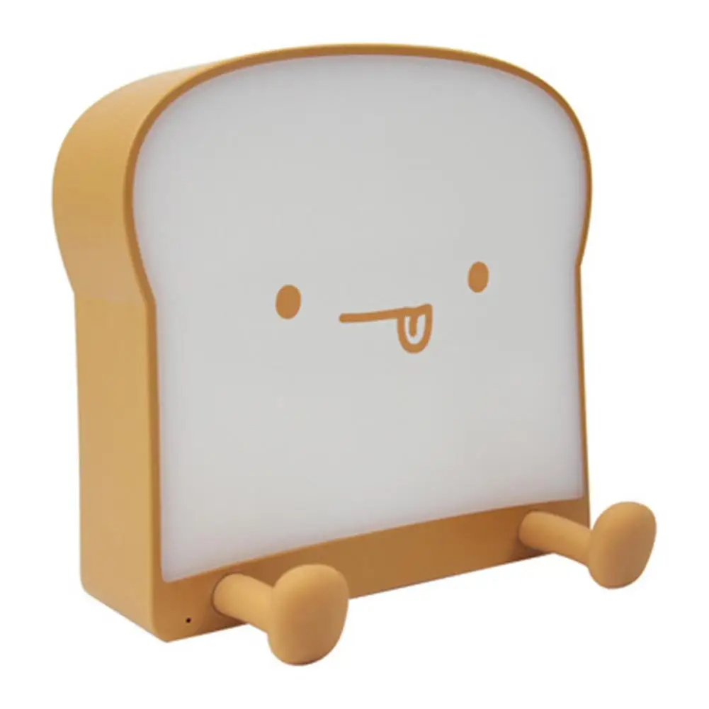 

Cute Cartoon Toast Bread Shape Night Light Mobile Phone Holder Usb Rechargeable Bedroom Bedside Atmosphere Silicone Lamp