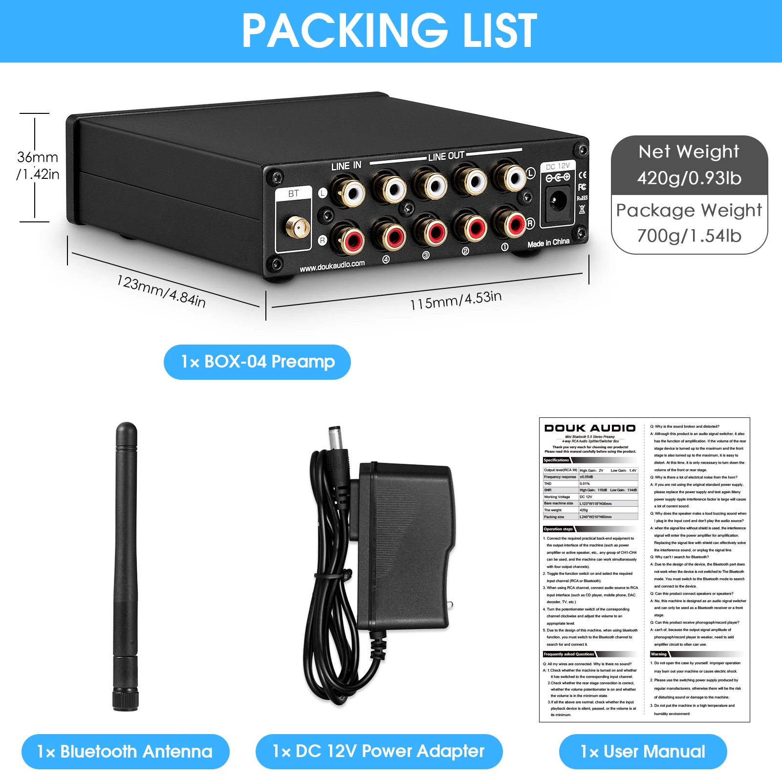 Дук аудио Hi-Fi Bluetooth 5 0 предусилитель Беспроводной приемник 4-полосная RCA