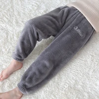 winter kids coral fleece pant girl solid thick warm trousers 3 10y children clothes fall boys elastic waist loose straight pants