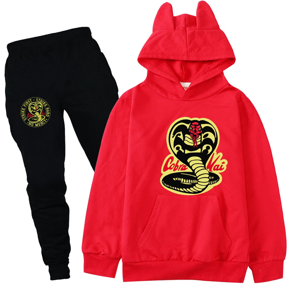 

Boys Cobra Kai Clothes 2 Pieces Sets Pullover Hoodie Autumn Sportwear Tracksuit Suit Girl Sweatshirt+Pants Suit
