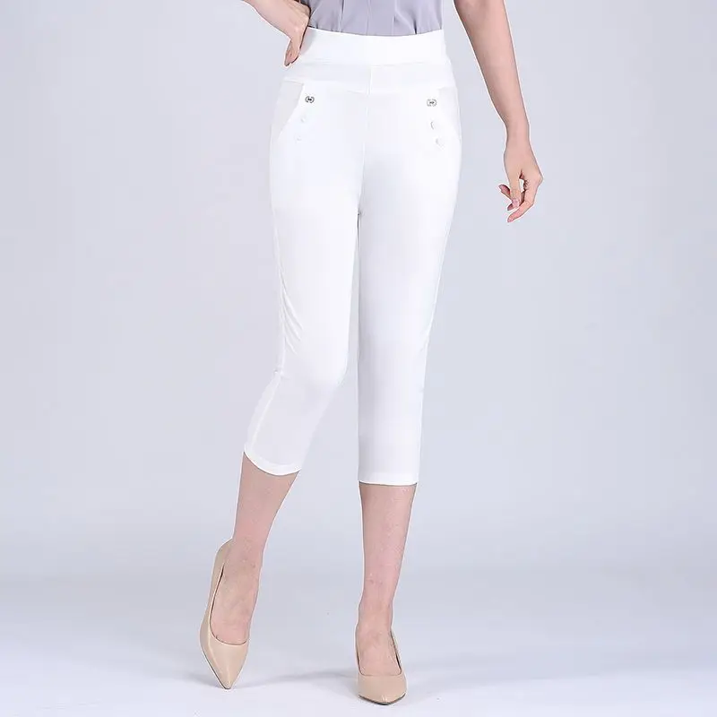 

2023 Women Summer Fashion Thin High Waist Pencil Pants Female Solid Color Stretch Trousers Ladies Slim Calf-Length Pants R95