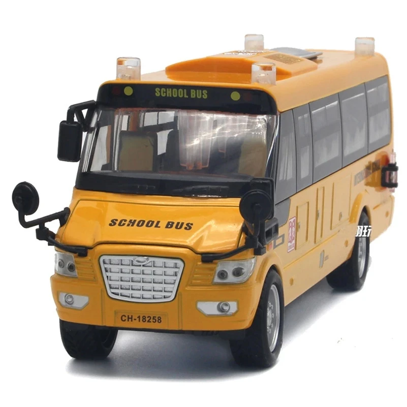 School Bus Toy Die Cast Vehicles Yellow Large Alloy Pull Back 9'' Play Bus with Sounds and Lights for Kids