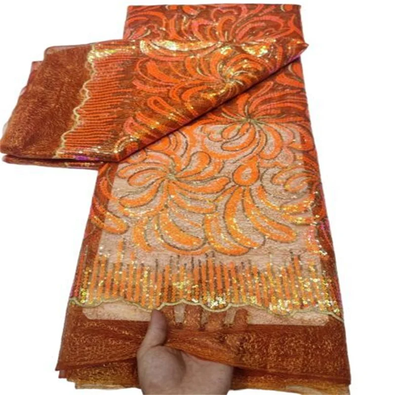 

2022 Orange High Quality African Lace Fabric White French Net Embroidery Tulle Lace Fabric For Nigerian Wedding Party Dress