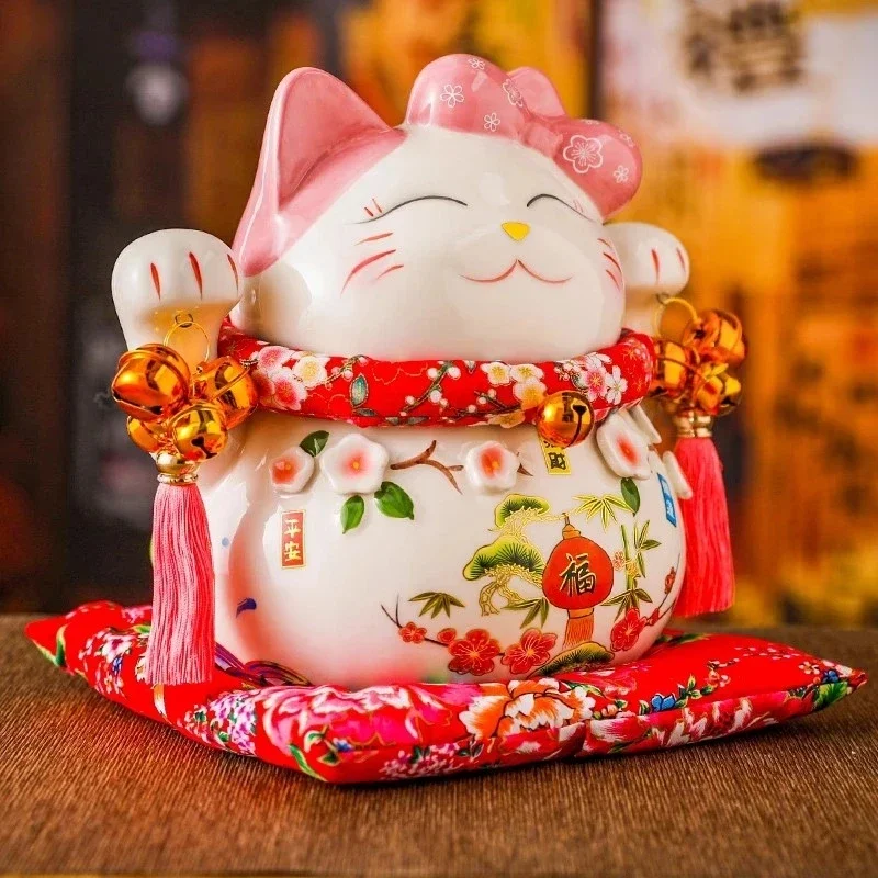 Японская керамическая статуя Lucky Cat Maneki Neko фарфоровая розовая копилка с котом Fortune