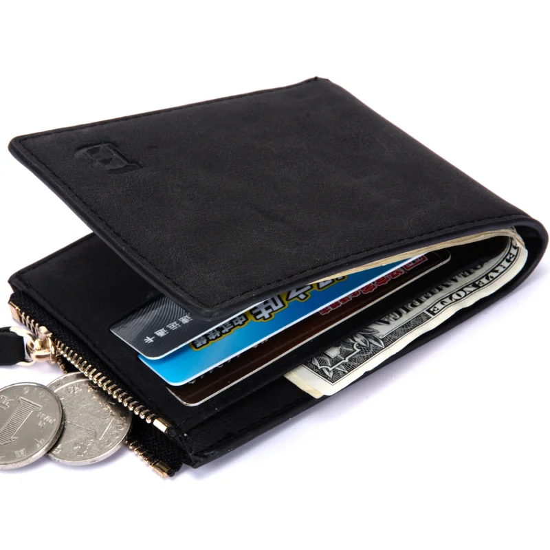

Винтажный кошелек из искусственной кожи для мужчин, однотонный короткий бумажник на молнии, кредитница, Роскошный дизайнерский клатч для мелочи и кредитных карт
