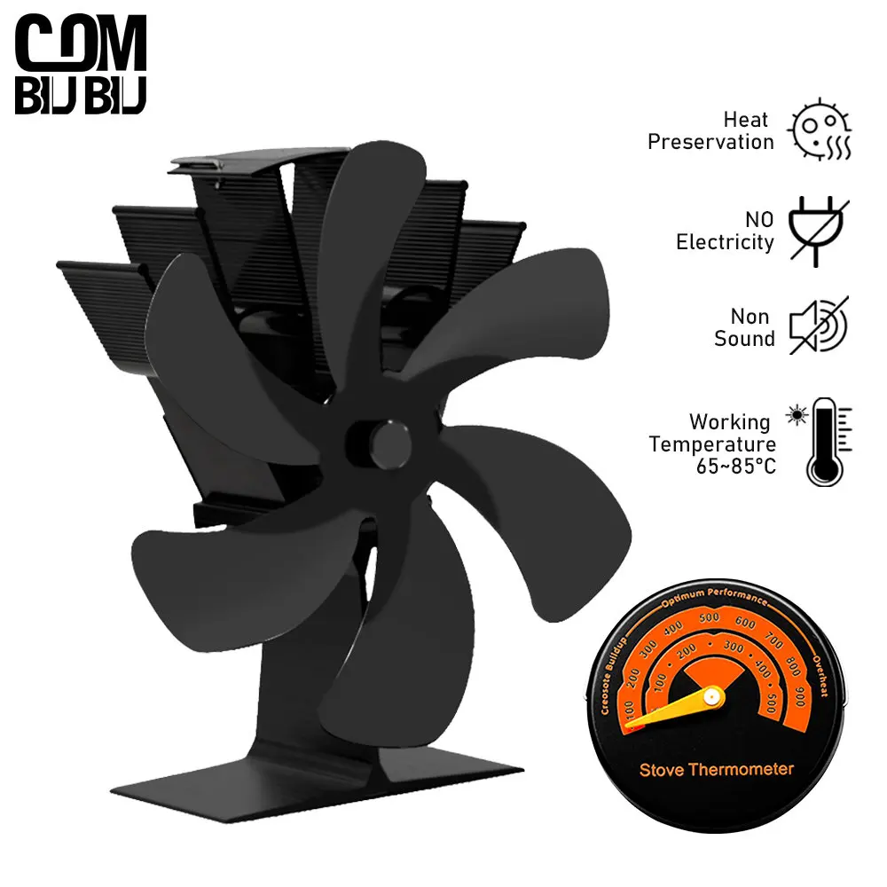 6 Blades Stove Fan Heat Powered Fireplace Fan Log Wood Burner Eco-fan Quiet Home Winter Warm Heater Efficient Heat Distribution