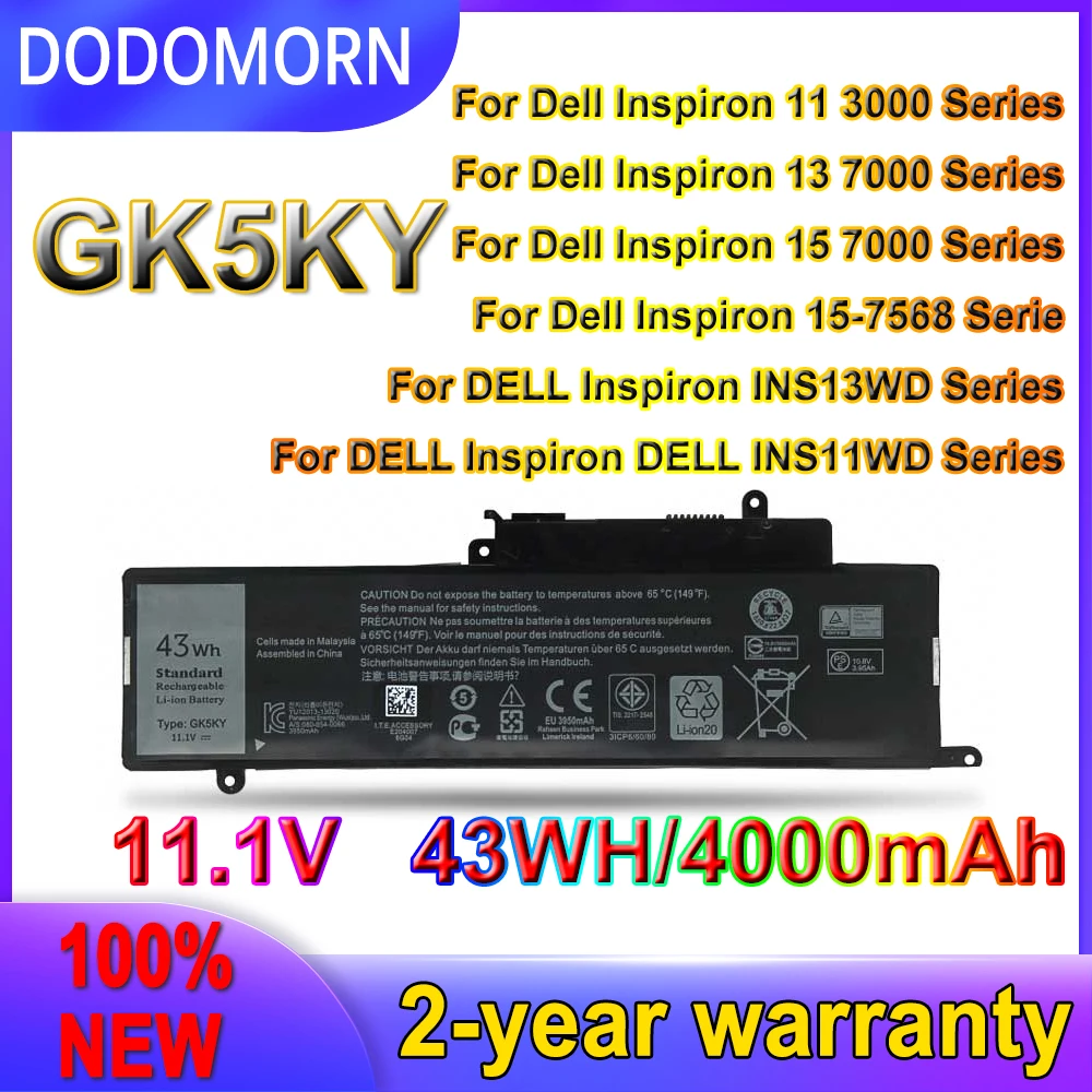 

DODOMORN New GK5KY Battery For DELL Inspiron 13" 7000 Series 7347 7348 7352 7353 7359 11" 3147 3148 15" 7558 04K8YH 43WH