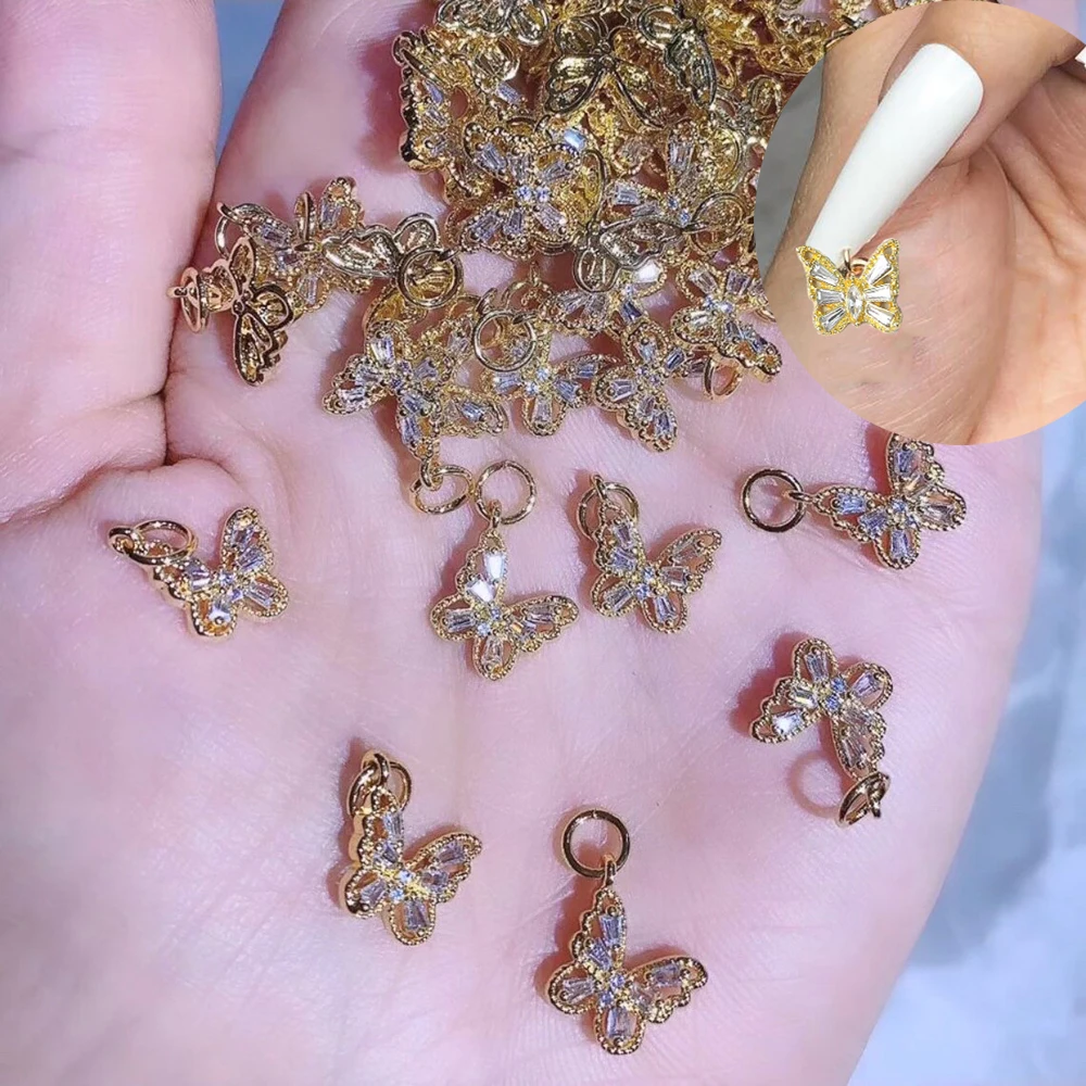 

10 шт 14k золото циркон для ногтей болтается/Instagram 3D украшение для ногтей Наклейка для ногтей/королевские бабочки для ногтей очарование CZ бабо...