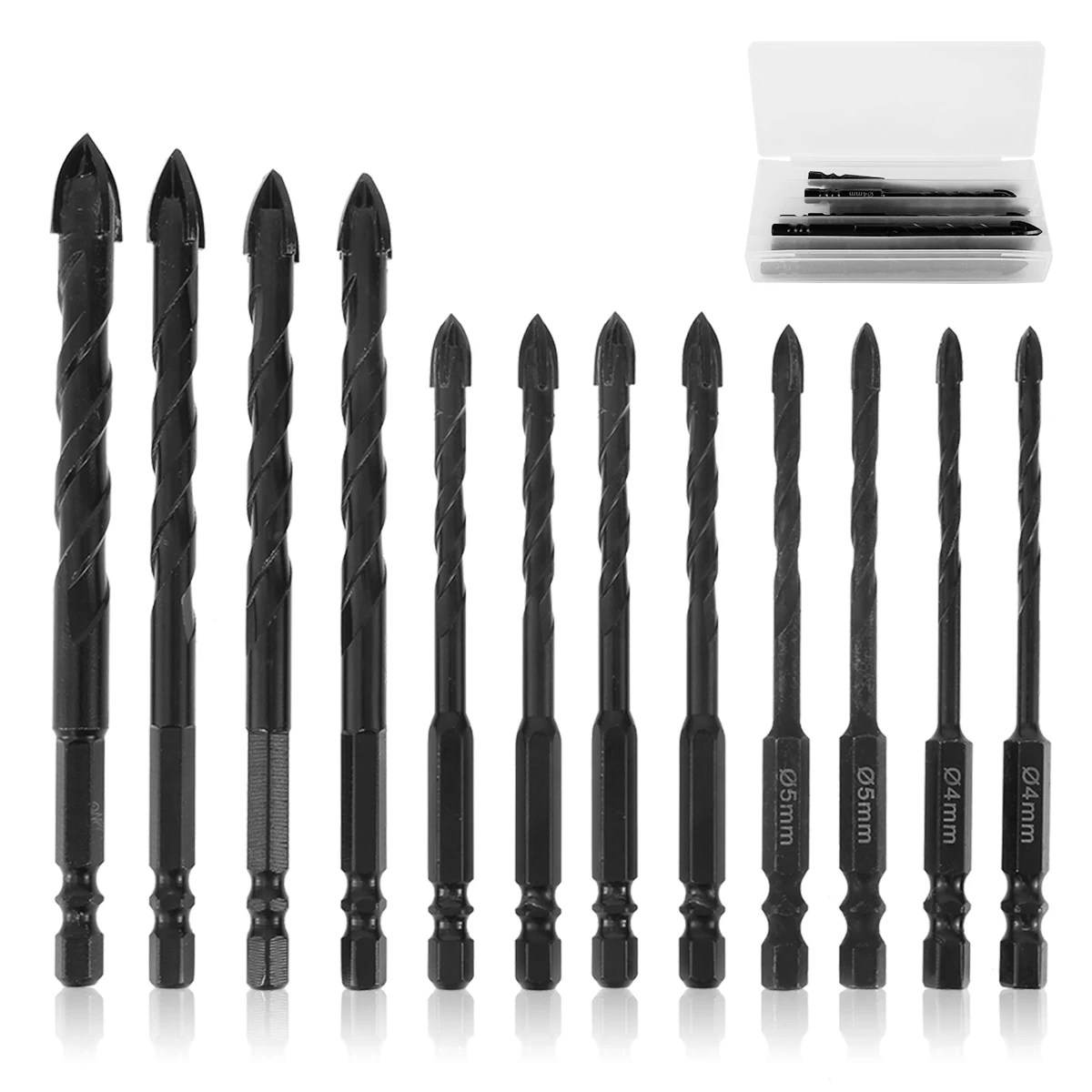 

12Pcs 4/5/6/8/10/12mm Cross Hex Tile Glass Ceramic Drill Bits Set Triangle Porcelain Concrete Drill Bit Hole Opener for Wall