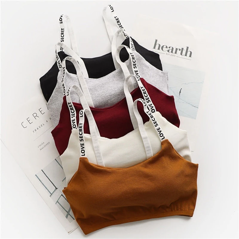 

Сексуальный бесшовный Съемный мягкий хлопковый бюстгальтер на бретельках, повседневный бюстгальтер с буквенным принтом, дышащий спортивный женский бюстгальтер из чистого хлопка