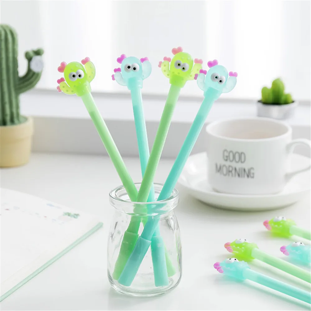 

2pcs Cute Cactus Gel Pens 0.38mm Black Ink Needle Pens Escolar Papelaria Kawaii Stationery School Office Writing Tool