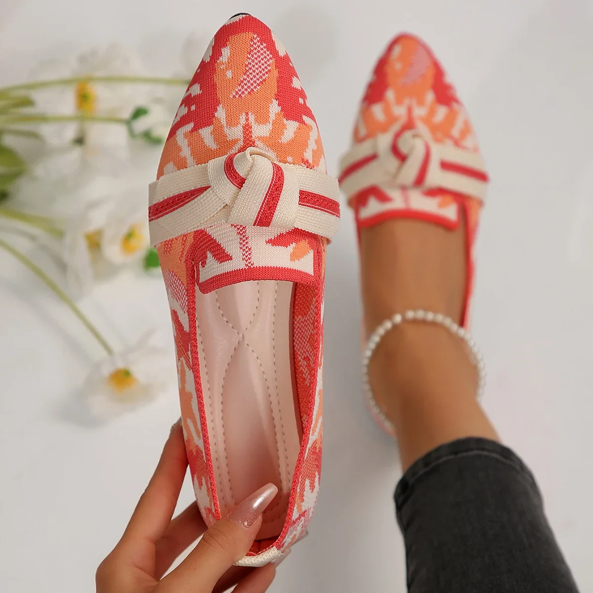 Женские туфли на низком каблуке балетки заостренный носок без застежки