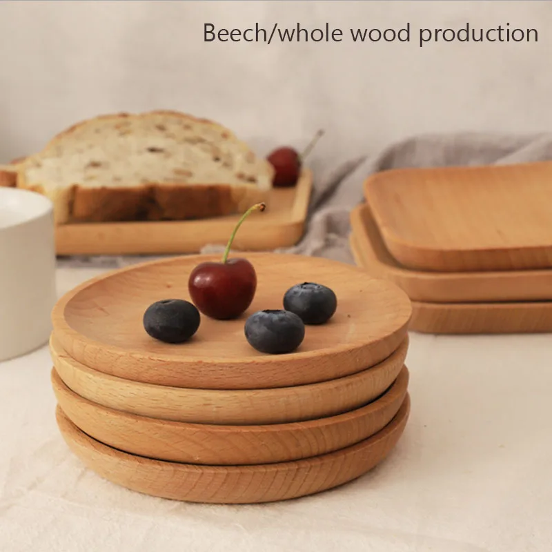 

12cm Beech wood Japanese Wooden Plate Hole Dessert Plate Western Food Baking Kitchen Supplies Square Plate Tray Cup Holder