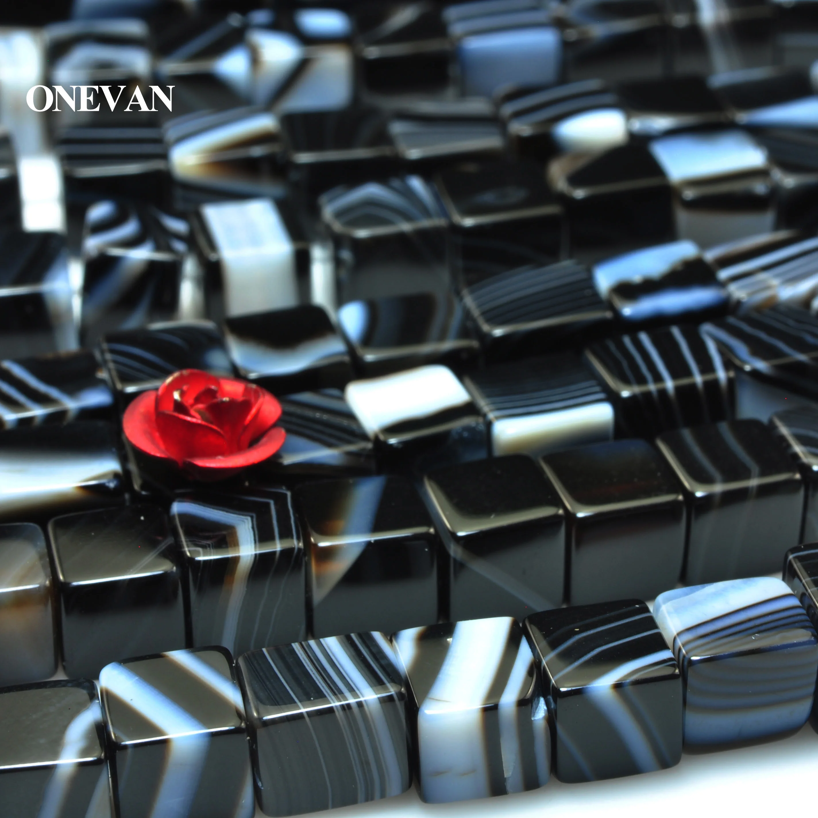 

ONEVAN Natural Black Stripe Agate Faceted Square Beads 4mm 6mm 8mm Stone Bracelet Necklace Jewelry Making Diy Accessories Design