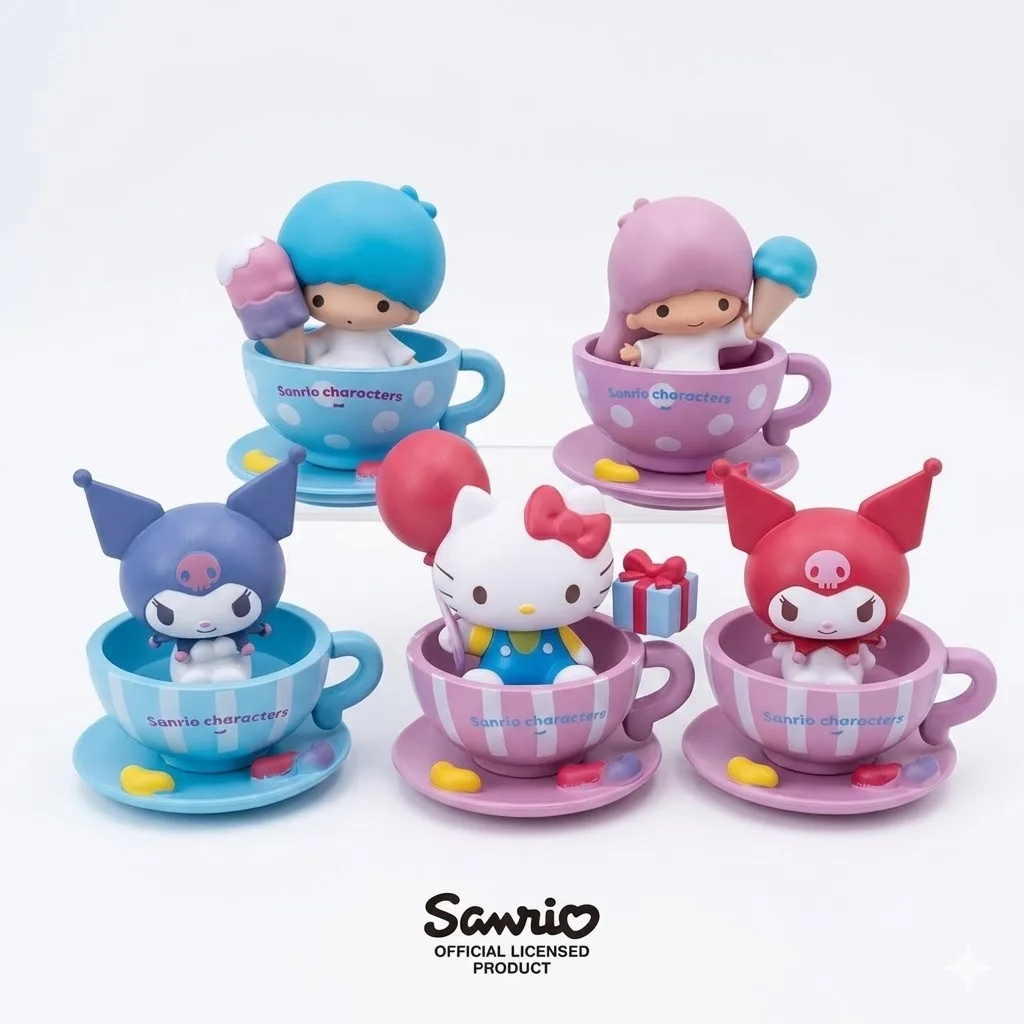 Фото Лицензионные фигурки Sanrio в виде милых кофейных чашек (слепая коробка) - Куроми, Хелло Китти, Литтл Твин Старс, вращающиеся настольные украшения-игрушки №2