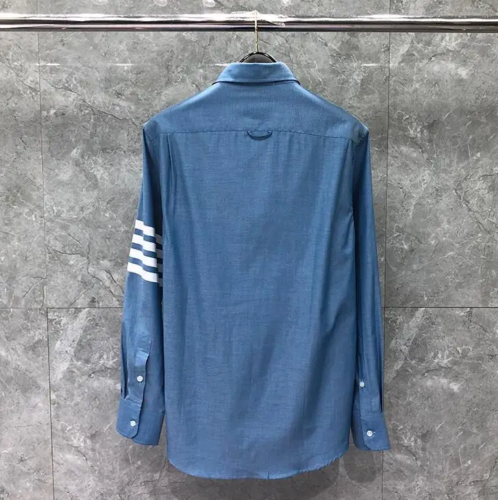 TB Men's Shirt New Brand Shirts Men Slim Blue Casual Shirt Slim Turn Down Collar Oxford Long Sleeve Solid Men's Clothing