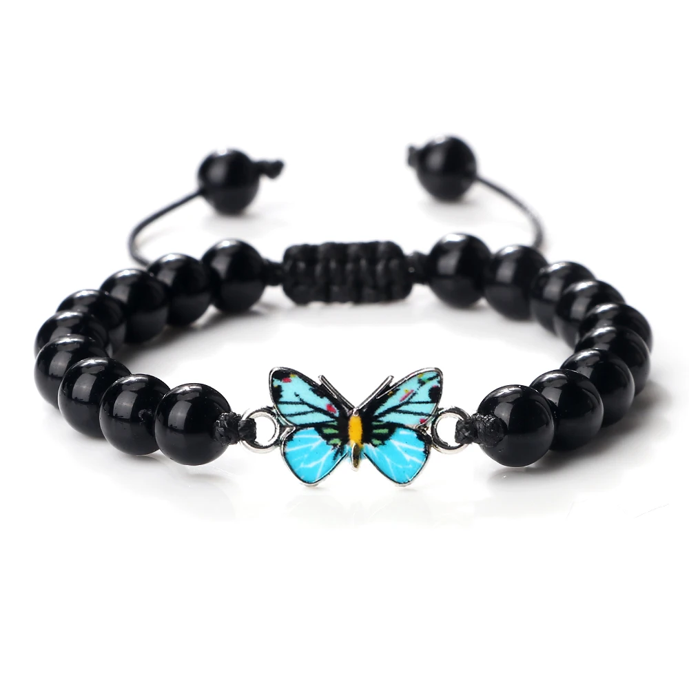 

Fashion Men beads Chakra Bracelet Women Blue Butterfly Pendant Adjustable Charm Bracelet Couple Distance Friendship Jewelry Gift