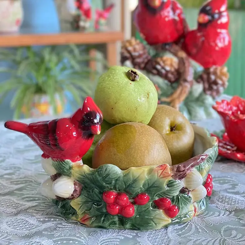 

Red Bird Ceramic Dried Fruit Plate Candy Storage Tray Home Decor Wedding Decoration Living Room Key Fruit Tray Salad Plate Bowl