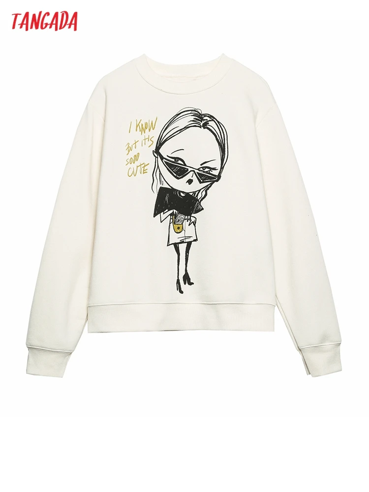 

Tangada New Arrival Women Fashion Charater Print Fleece Sweatshirts Oversize Long Sleeve O Neck Loose Pullovers 6H169