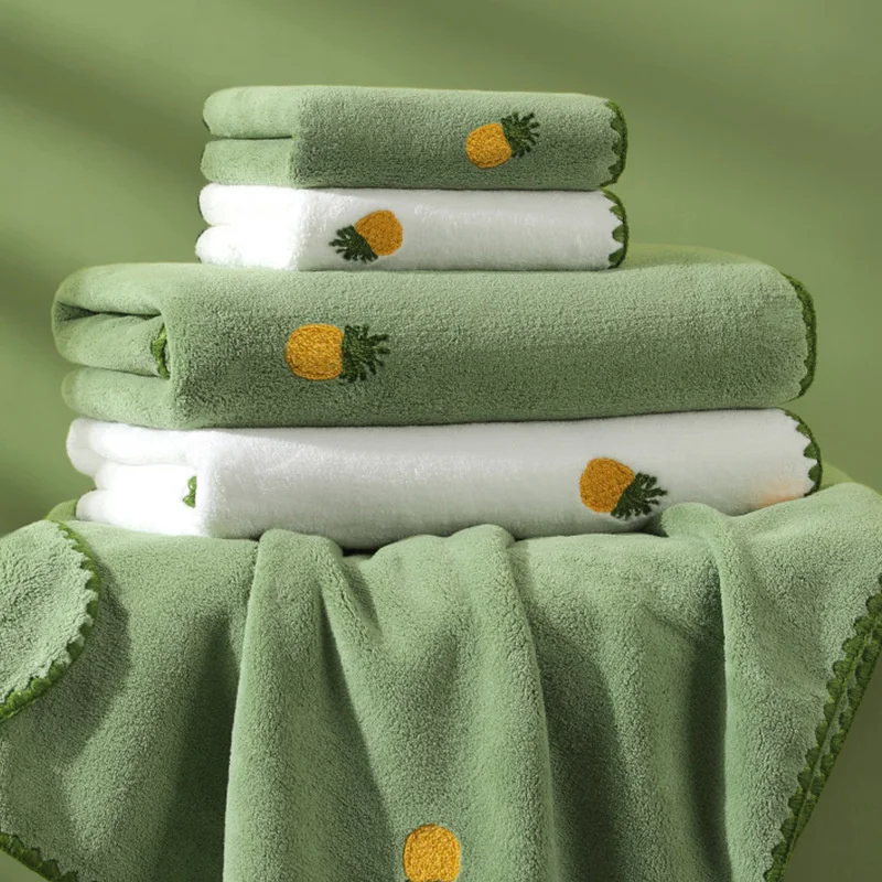 

Towels, bath towels, ins style, cute women and men's household, non pure cotton, good looking green three piece set, new model