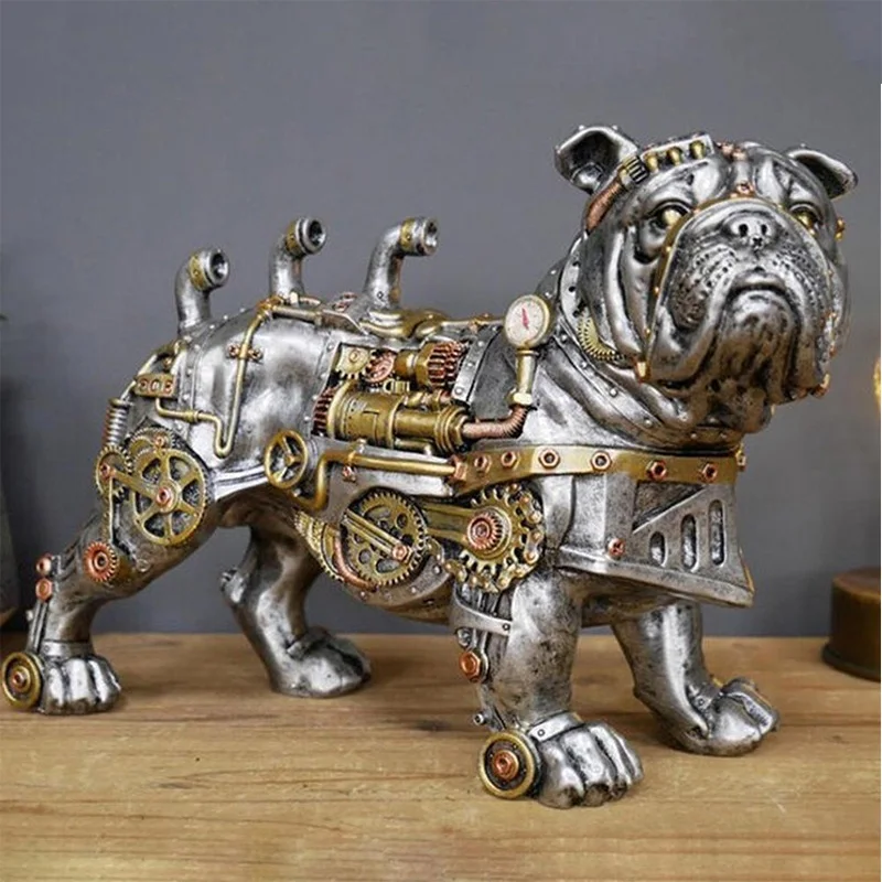 Steampunk Dog Figurine Wolf Ornaments Bulldog Miniatures Animal Sculpture Crafts Office Desktop Statue Home Decor Birthday Gifts