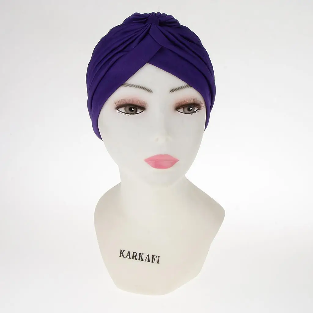 

Ladies Womens Stretchy Turban Hat Head Wrap Chemo Bandana Hijab Pleated Cap