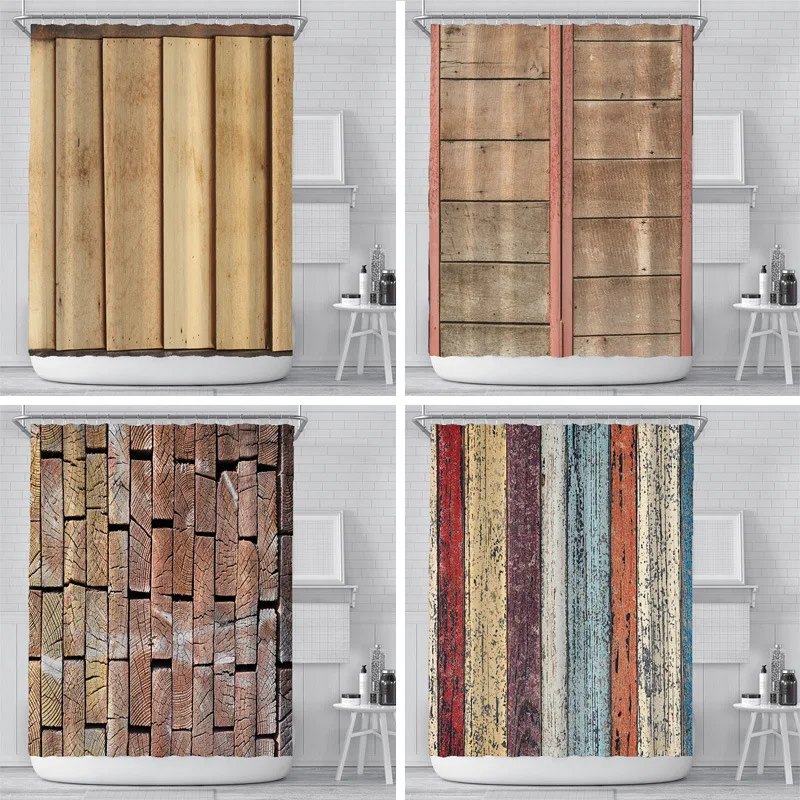

Nordic Retro Wood Grain Shower Curtain Polyester 180cm Bath Curtain Waterproof Bathroom Decor Fabric 72 X72 Inch with Hooks