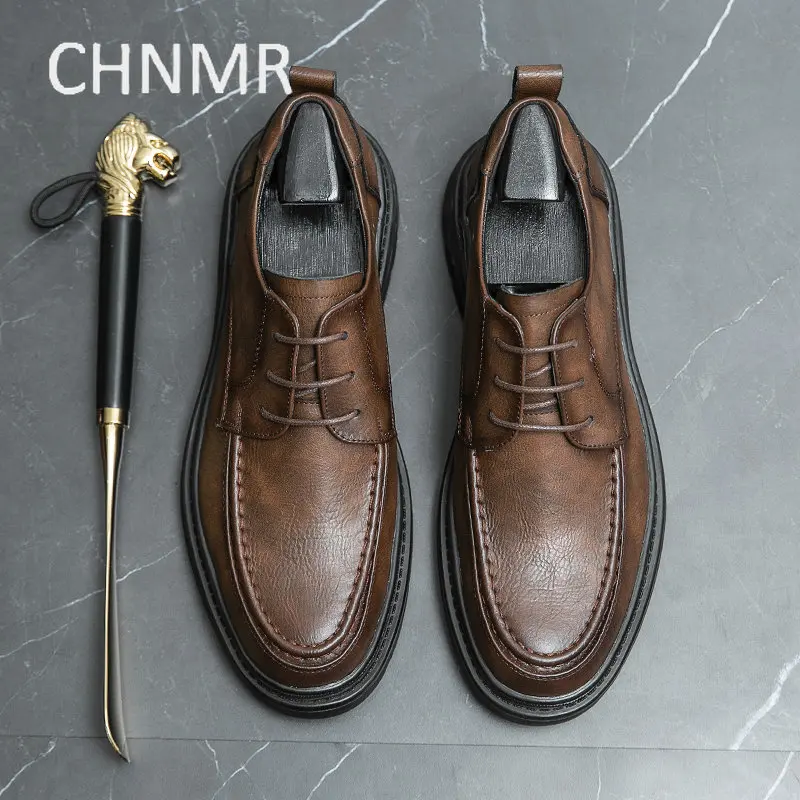

CHNMR-S Shoes For Men Genuine Leather Dress Shoes Business Leisure Business Leisure With Strap New Black Fashion Comfortable