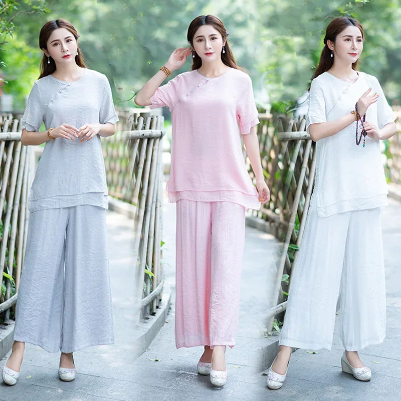2021 весна-лето новый стиль одежда для йоги в китайском стиле дзен женский костюм